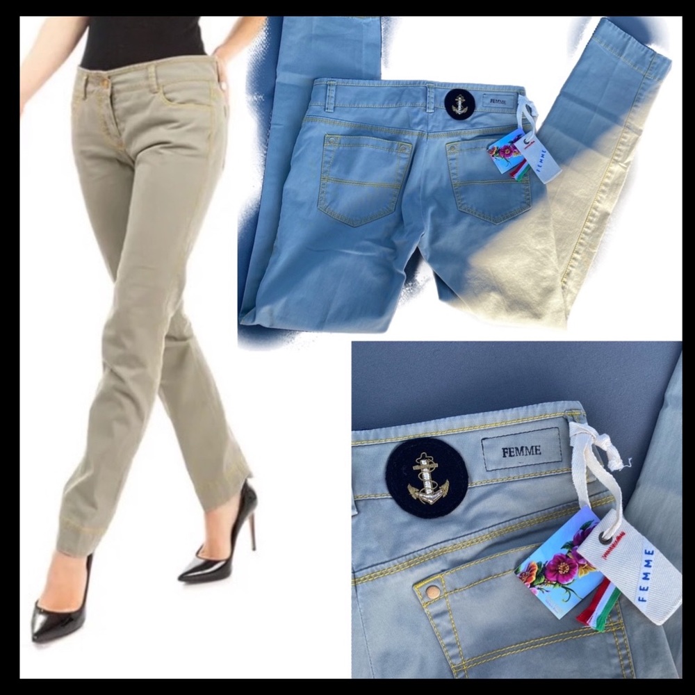 Made in Italy Femme by Michelle Rossi Trouser Pants Jeans with Eyelet Stitching